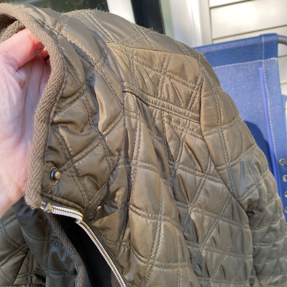 Lucky Brand Army Green Quilted Jacket Medium Full Zip Snap Coat - Picture 15 of 16
